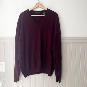 Grant Thomas Men’s XL Elegant Maroon Merino Wool V-Neck Sweater Made in Italy